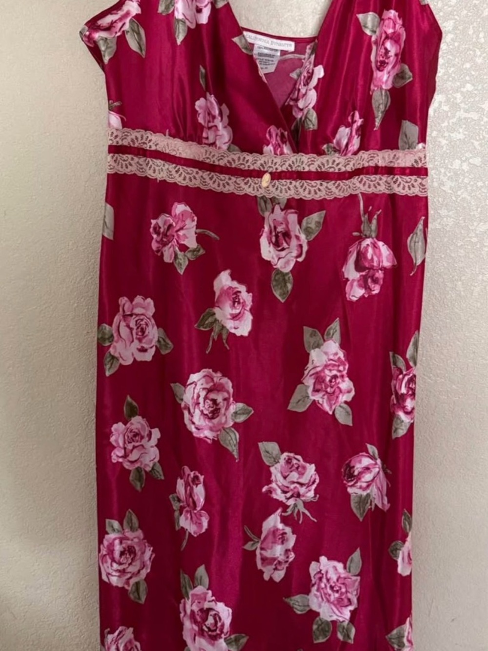 Floral Lace-Trim Chemise Slip in Deep Berry